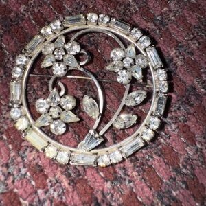 Vintage 1950's PHYLLIS Sterling & Clear Rhinestone Circular Round Brooch